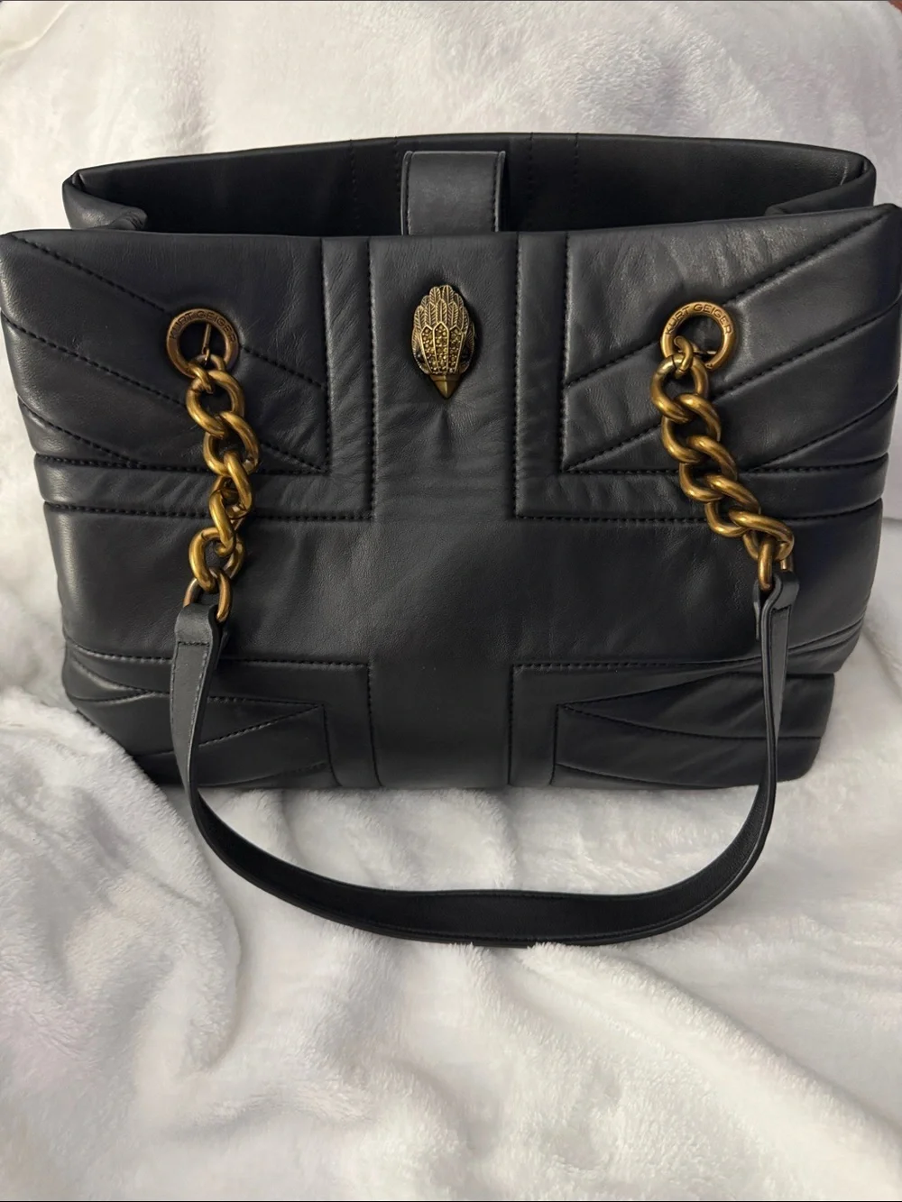 Black Quilted Shoulder Tote with Antiqued Gold Chain Handles